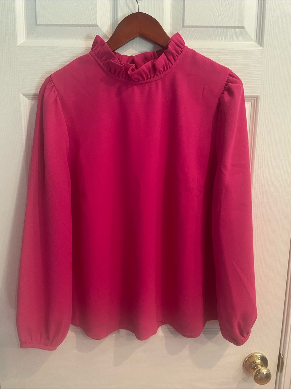 JCrew long sleeve ruffleneck top in 365 Crepe